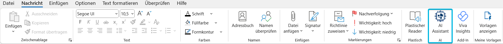 Gruppe AI im Tab Nachricht