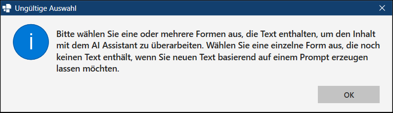 Dialogfenster Ungültige Auswahl in PowerPoint