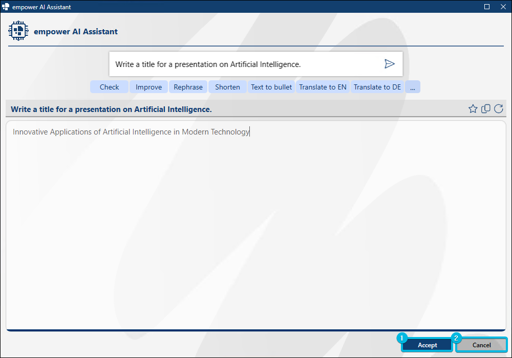 Buttons Accept and Cancel in Completion Mode