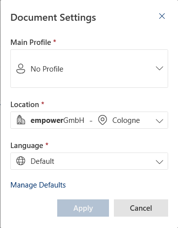 Dialog Box Document Settings