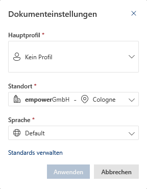 Dialogfenster Dokumenteinstellungen