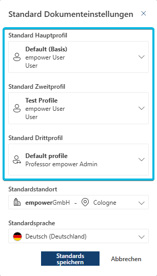 Standardprofile festlegen