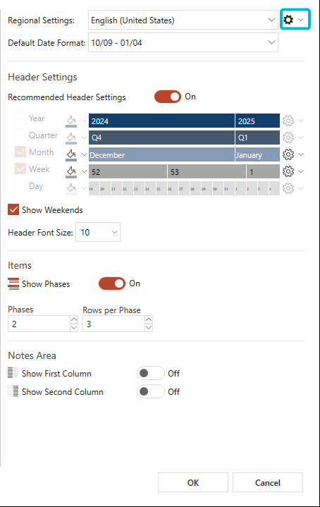 Gear Symbol for Regional Settings