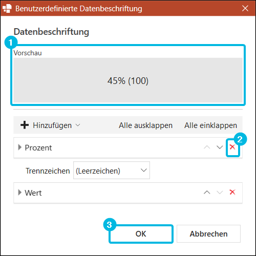Benutzerdefiniertes Textformat finalisieren
