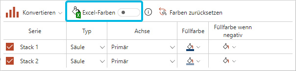 Toggle-Button für Excel-Farben