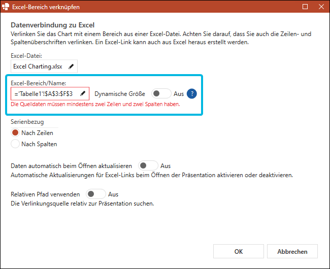 Hinweis zu ungültigem Bereich