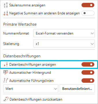 Option Datenbeschriftungen anzeigen