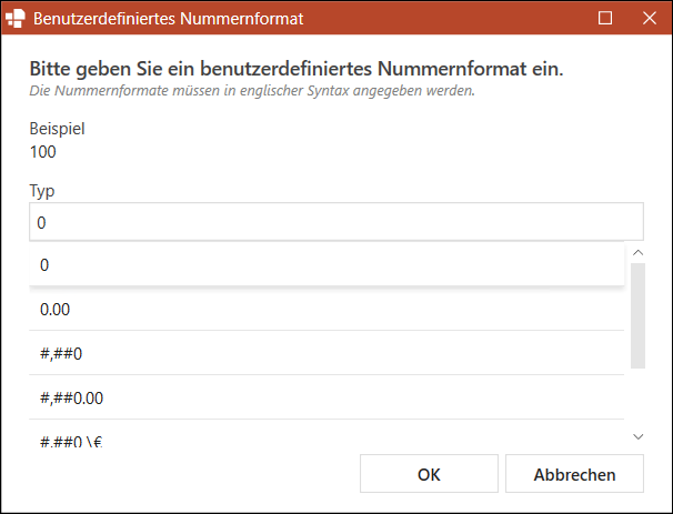Benutzerdefiniertes Nummernformat