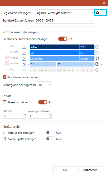 Zahnrad-Symbol für Regionseinstellungen