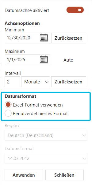 Optionen für Datumsformat