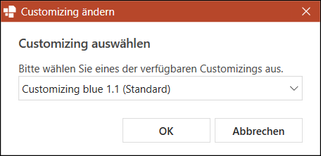 Dialogfenster für Customizing-Wechsel