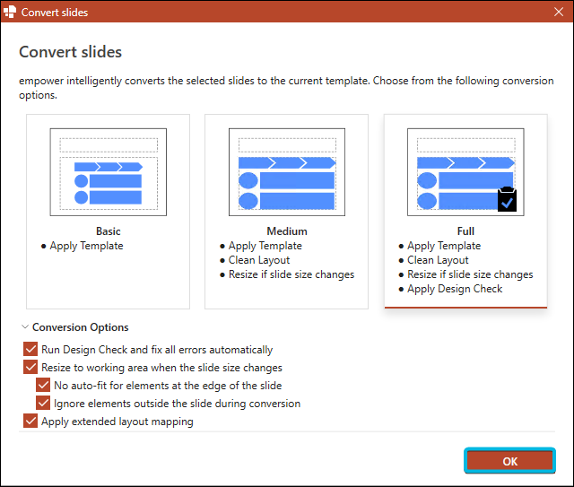 Button OK for Conversion Settings