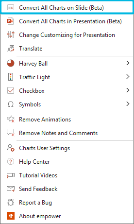 Option Convert all charts on slide (Beta)