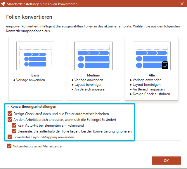 Konvertierungsoptionen