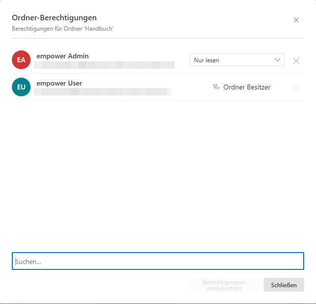 Dialogfenster Ordner-Berechtigungen