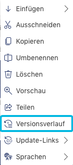 Option Versionsverlauf im Kontextmenü eines Elements
