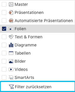 Button Filter zurücksetzen