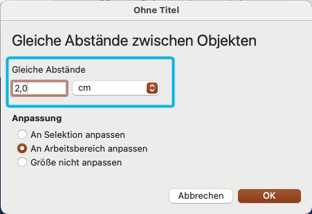 Einstellungsfenster für Abstände