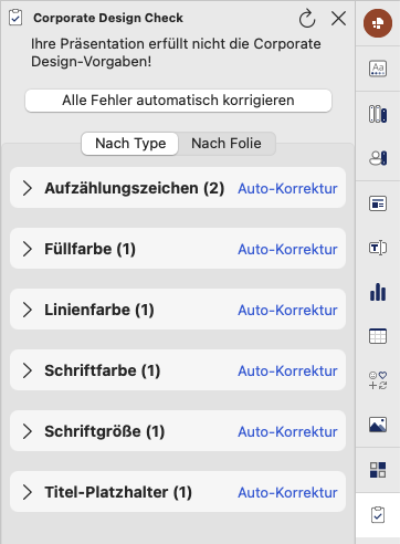 Übersicht Corporate Design Check