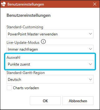 Selektionseinstellungen