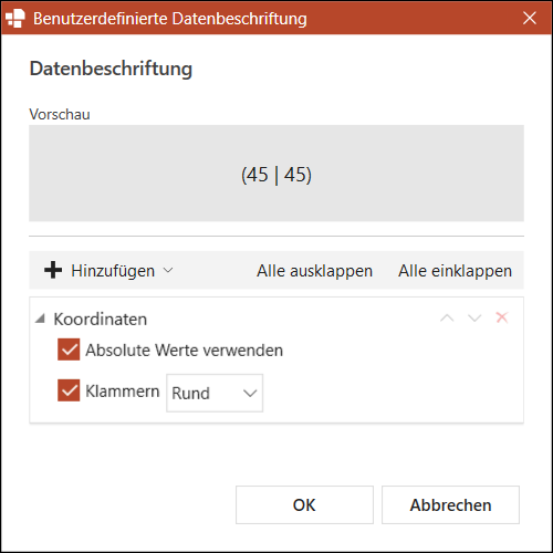 Einstellungen für das Koordinaten-Element