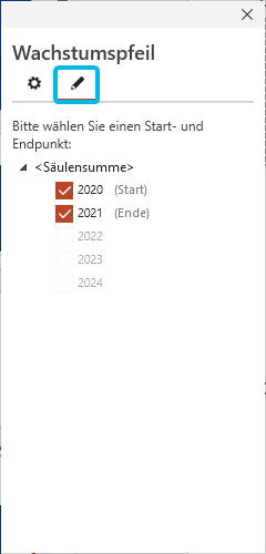 Start- und Endpunkt für Wachstumspfeil definieren