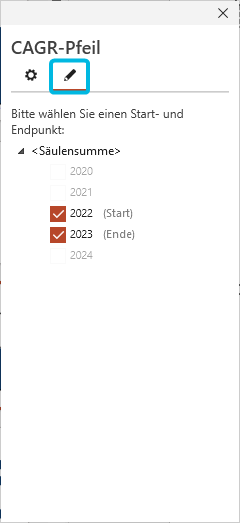 Start- und Endpunkt für CAGR-Pfeil definieren