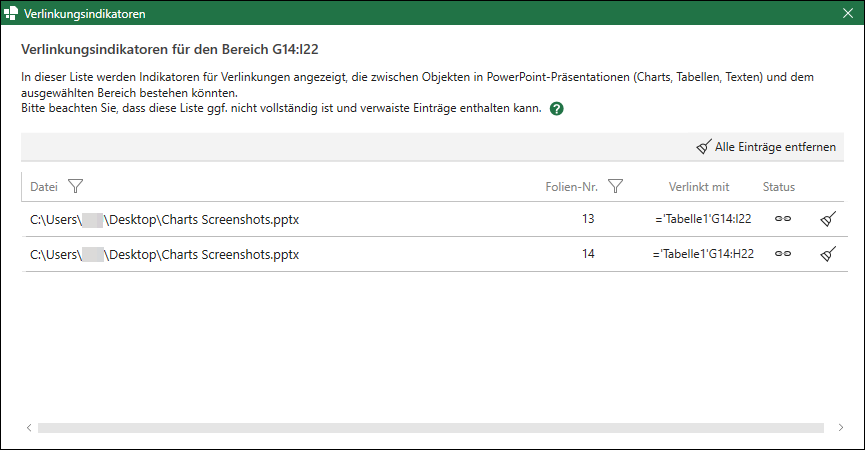 Excel-Link-Übersicht