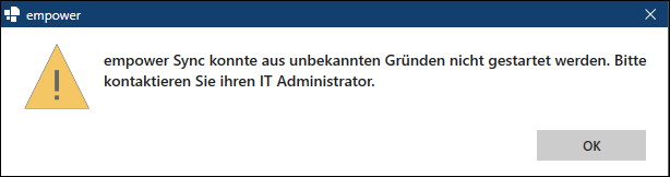 Fehlermeldung für Sync
