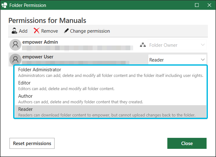 Permission Role Drop-Down Menu