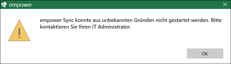 Fehlermeldung für Sync