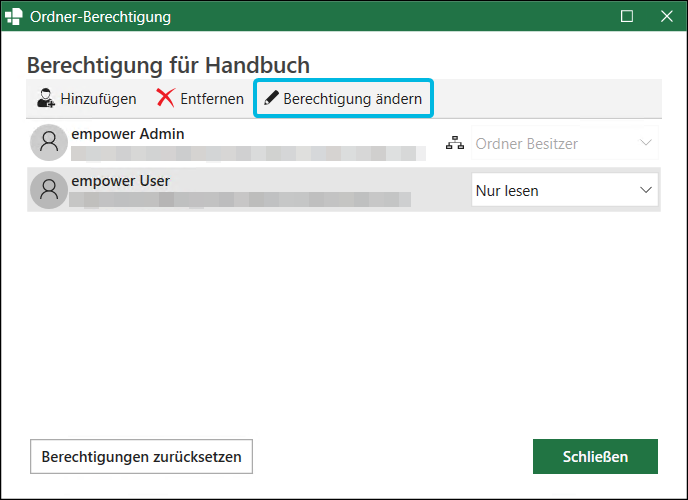 Button Berechtigung ändern