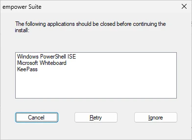 Dialog Box for Open Programs