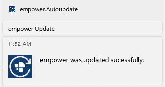 Successful Installation – Notification in Windows Notification Bar