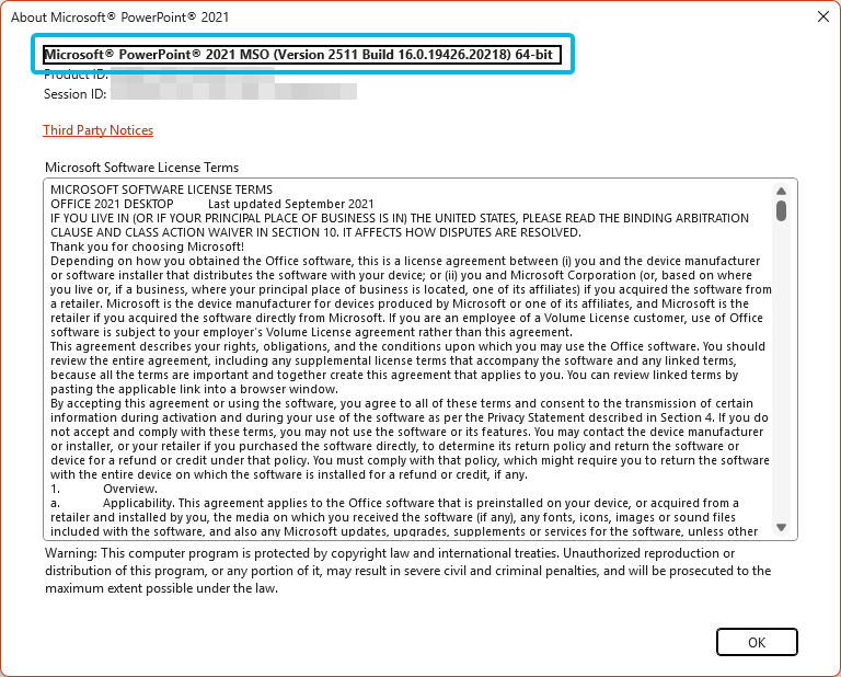 PowerPoint Version Information