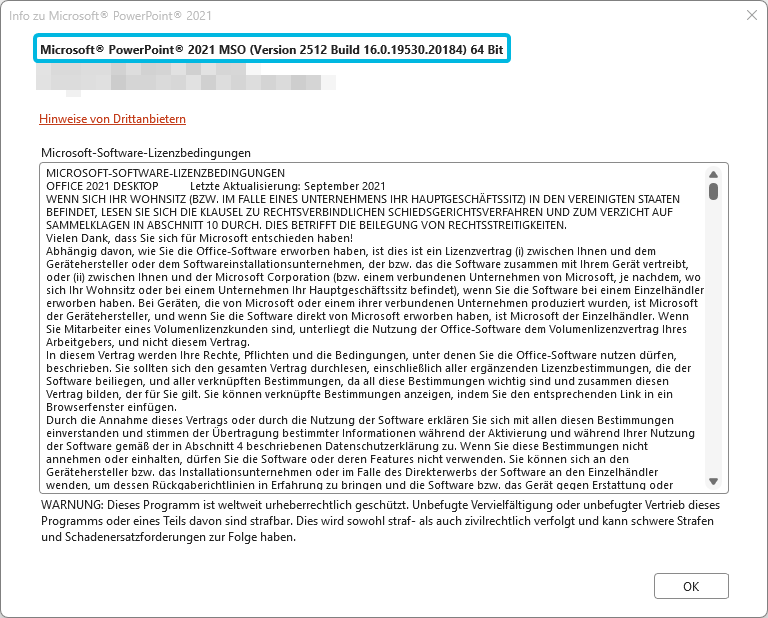 PowerPoint-Versionsinformationen