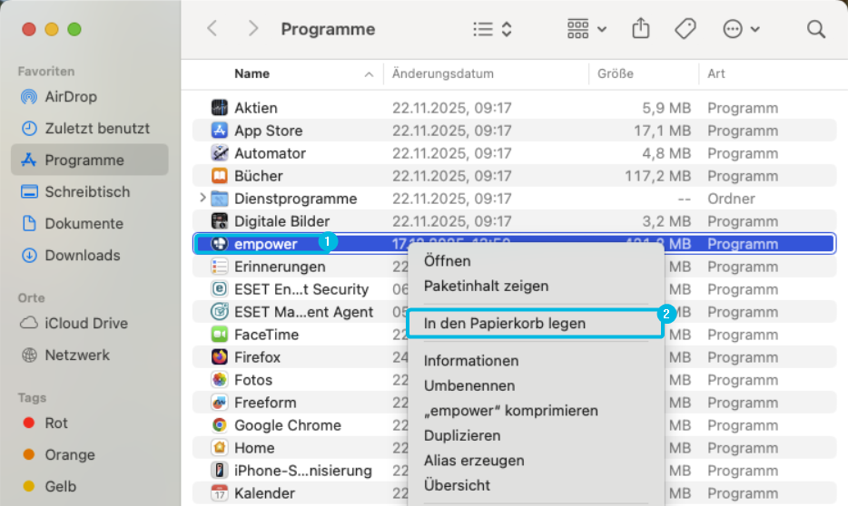 App empower löschen