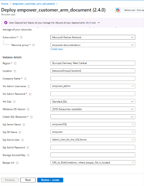 Fill in Fields for Deployment