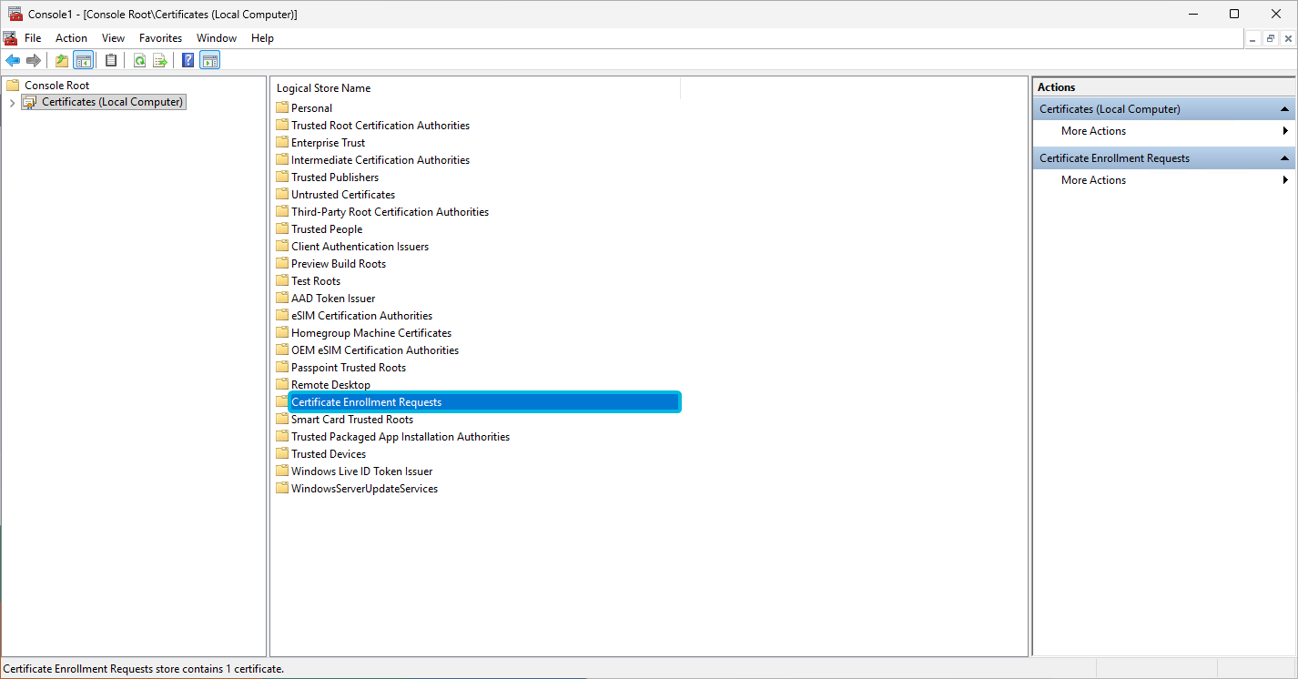 Folder Certificate Enrollment Requests