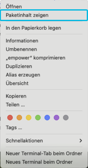 Option Paketinhalt anzeigen