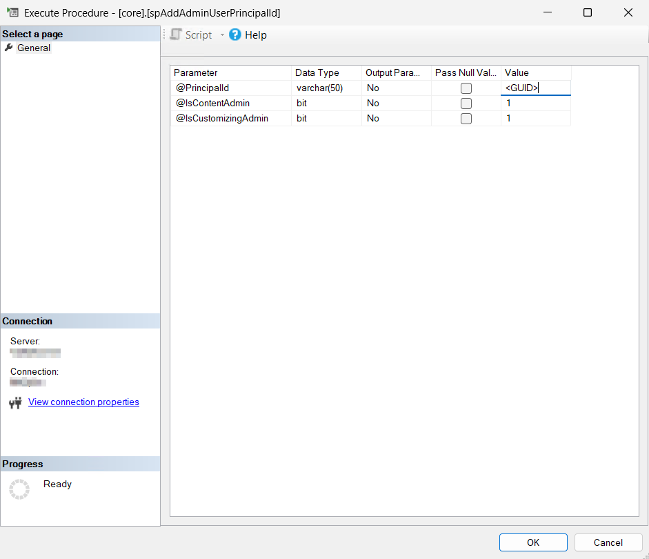 Fill in Stored Procedure for Global Admin Permissions