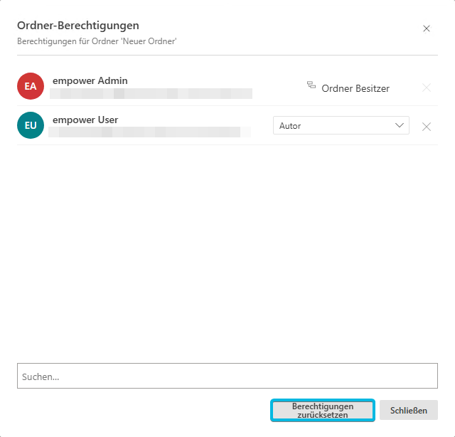Button Berechtigungen zurücksetzen