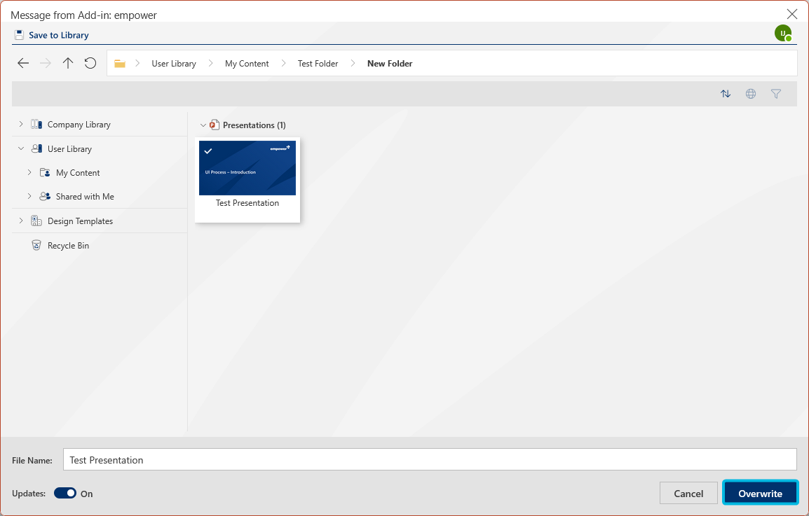 Button Overwrite in Library