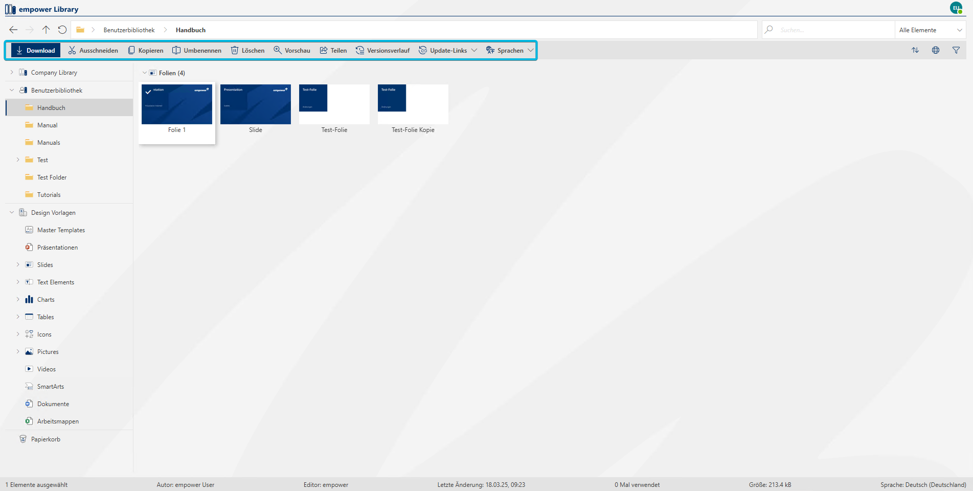 Navigationsleiste in der Web App