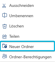 Option Neuer Ordner im Kontextmenü