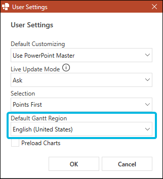 Change Default Gantt Region