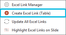 Option Create Excel Link (Table)