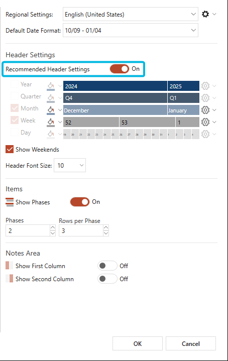 Toggle Button for Recommended Header Settings