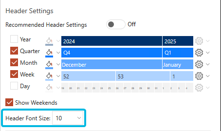 Choose Header Font Size