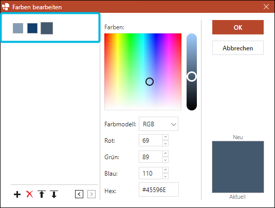 Verfügbare benutzerdefinierte Farben